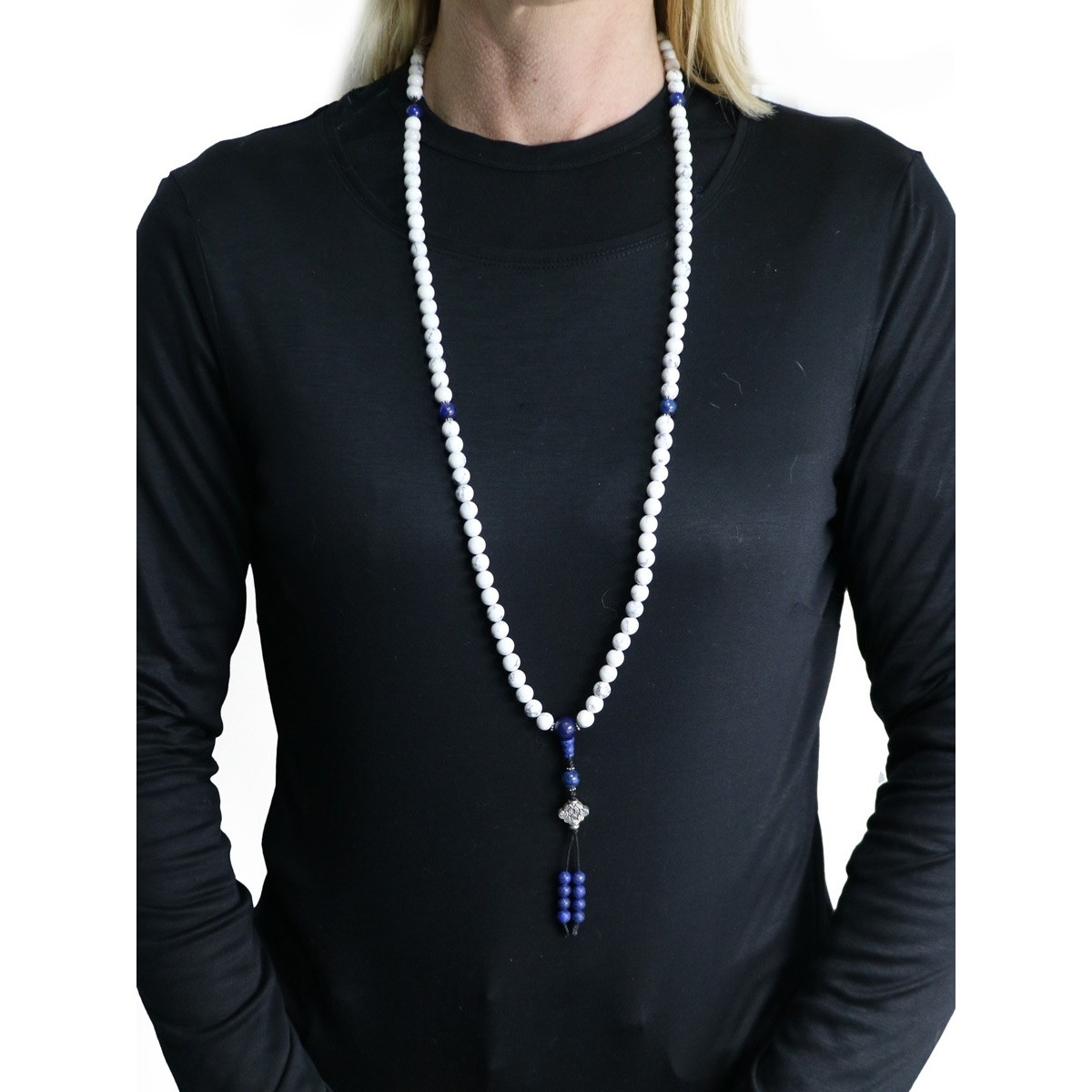 Mala 108 Grani in Howlite con nappa blu