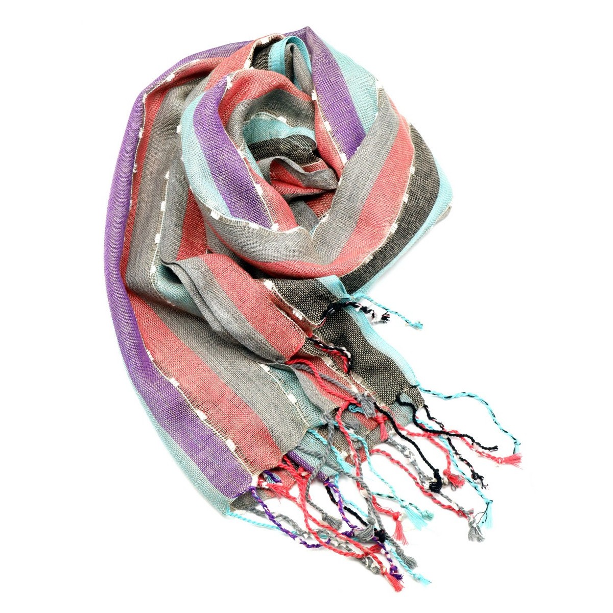 Foulard righe Beige, Salmone e Azzurro