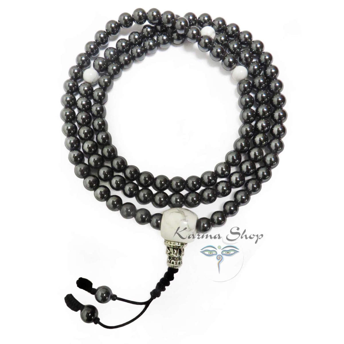 Mala 108 Grani in Ematite e Guru in Howlite