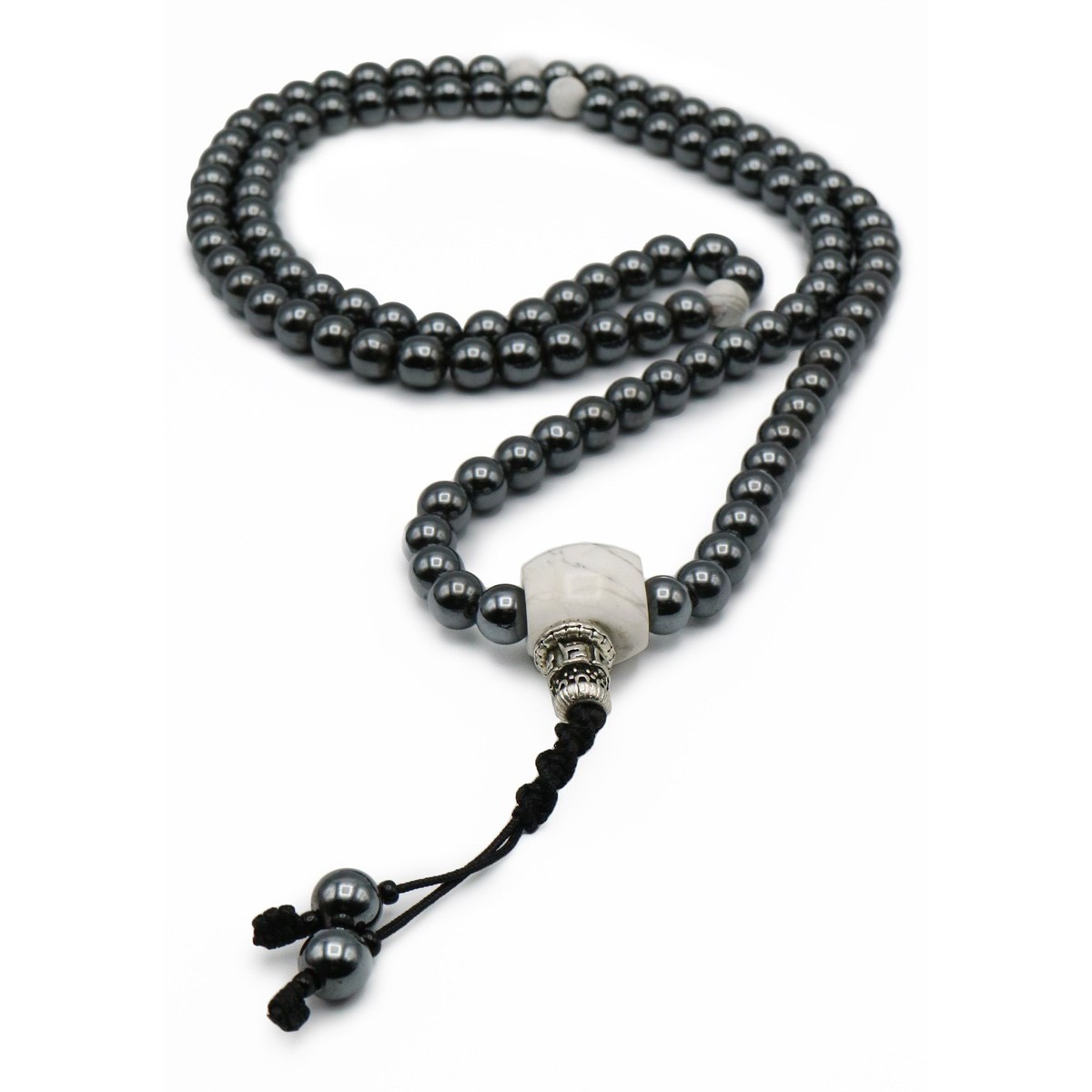 Mala 108 Grani in Ematite e Guru in Howlite