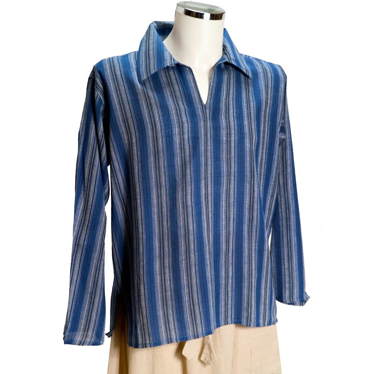 Camicia etnica uomo Righe 70's BLU